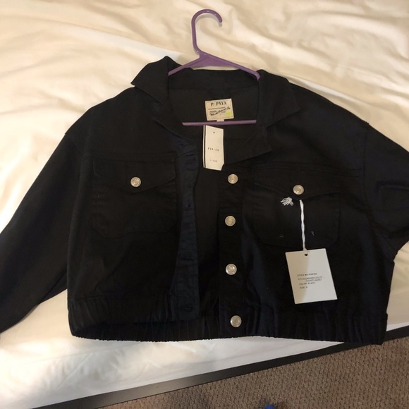 Black denim cropped jacket - Picture 1 of 3